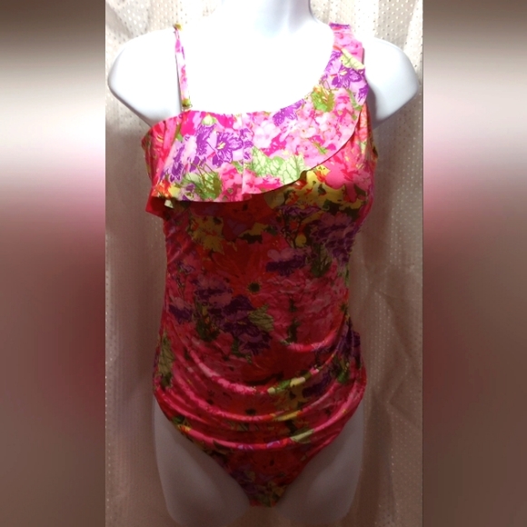 Garrett Hill One Piece Swimwear Underwire Bra Floral Off Shoulder Flower Tropic - Picture 7 of 16